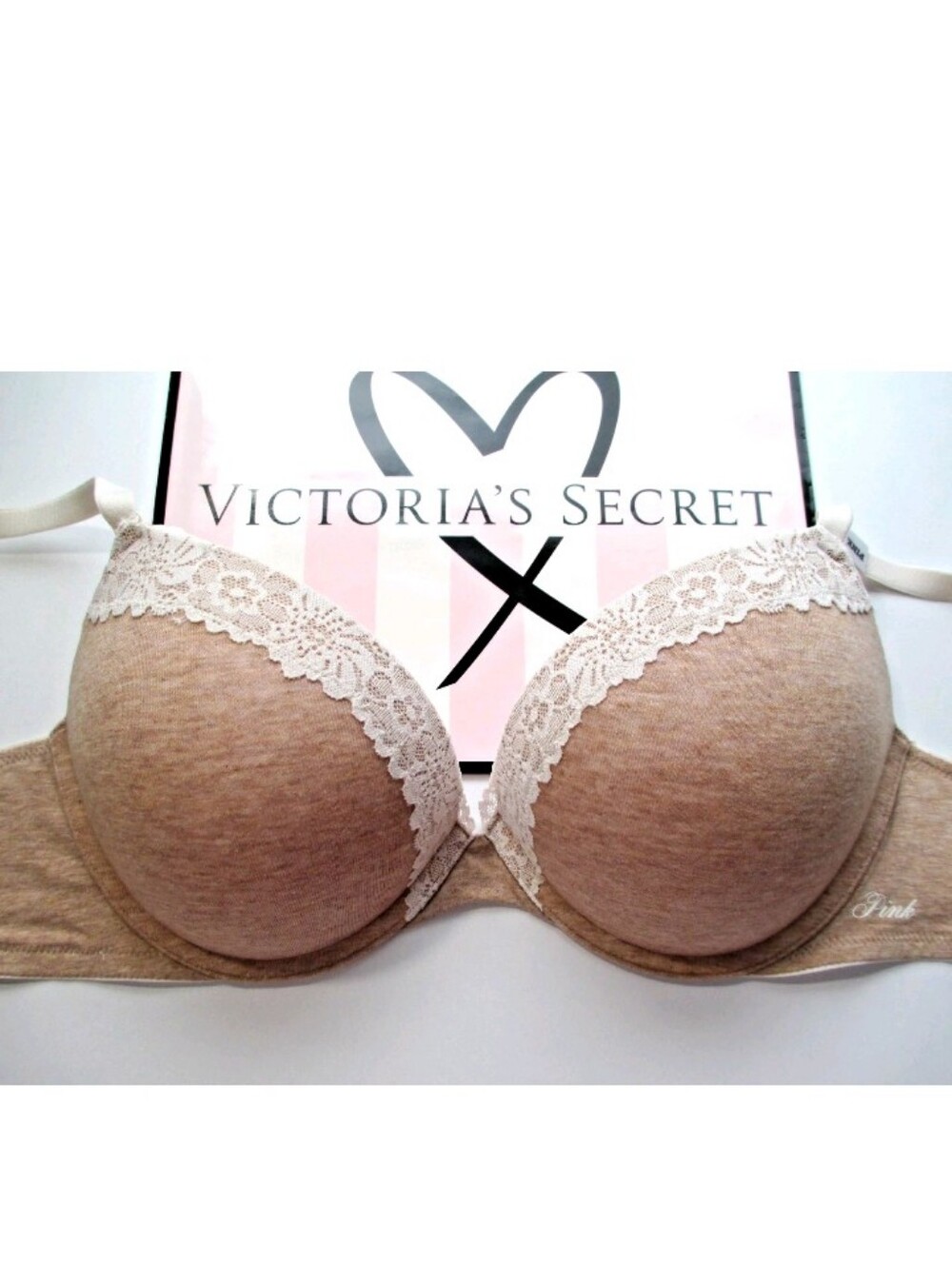 VICTORIA'S SECRET PINK Super Push-Up Bra Heather Lace Trim NWT 36B 38C 38D 40C